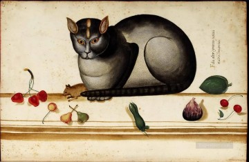 Ratón gato italiano y naturaleza muerta. Pinturas al óleo